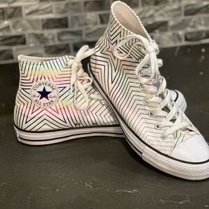 EUC Converse Pride High Top White Rainbow Metallic Star Women's US 10.5 EU 42